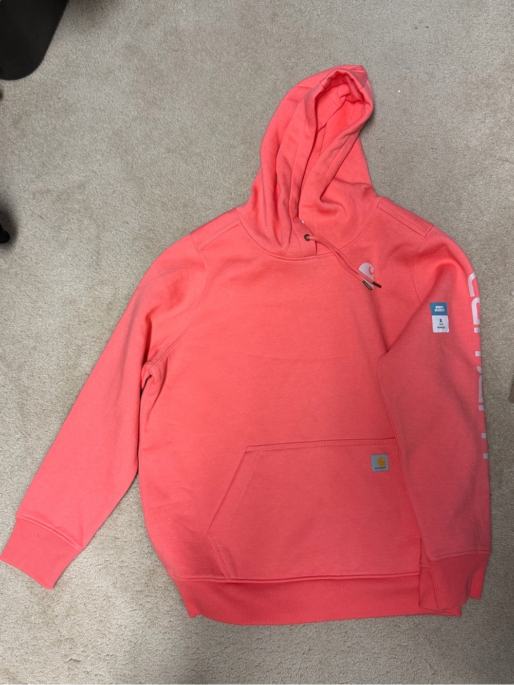 NWT Carhartt Women’s Logo Sleeve Hoodie XL 16-18 Coral Pink